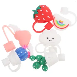 Disposable Cups Straws 6 Pcs S Straw End Plugs Silicone Tips Cover Protectors Silica Gel Covers Drinking