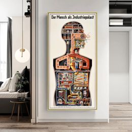 Vintage Painting "Man as an Industrial Palace" By Fritz Kahn Canvas Poster Human Anatomy Sketch Wall Pictures Home Decor