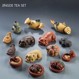 Purple Clay Cute Pig Tea Pet Decoration Creative Water Spray Frog Yixing Boutique Tradition Ceremony Accessories 240411