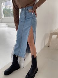 Summer Women's Long Denim Wrap Skirts 2023 New Classic High Wasit Jeans Skirts Straight Side Split A-line Pencil Skirts Female