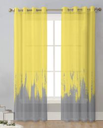 Abstract Paint Smear Yellow Gray Bedroom Voile Curtain Window Treatment Drapes Tulle Curtains for Living Room Sheer Curtains