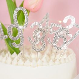 1Pc Glitter Rhinestone Number Cake Topper Gold Silver 0-9 Digital Alloy Cake Topper Birthday Party DIY Dessert Decor Baby Shower