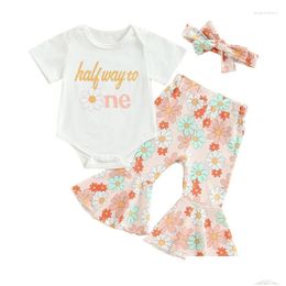 Clothing Sets Toddler Baby Girl Birthday Outfit Sweet One Two Three Bodysuit Shirt Top Floral Flare Pant Headband Party Clothes Drop D Othdc