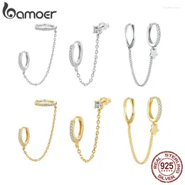 Stud Earrings BAMOER 925 Sterling Silver 1 PCS Double Circle Hoop Long Chain For Women Statement Jewellery Elegant