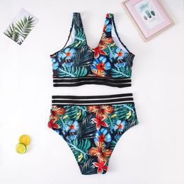 Summer Beach Bikini Set Low-cut Striped Water Spa Diving Plus Size Lady Swimsuit V Neck Women Bikini Set Women Garment