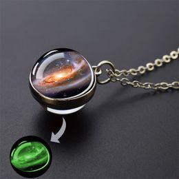 Glowing In The Dark Galaxy Nebula Planet Necklacesilver Colour Chain Glass Ball Pendant Necklace Space Jewellery