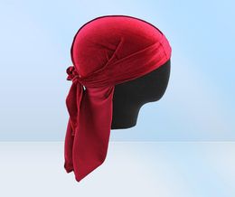 Scarves Unisex Men Women Durag Do Doo Du Rag Velvet Breathable Bandana Hat Scarf Long Tail Headwrap 2022 Chemo Cap Solid Colour Hea5693708