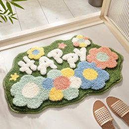 Carpets Bathroom Rugs Non-Slip Soft Microfiber Bath Mat Extra Water Absorbent Floral Shower Floor Carpet