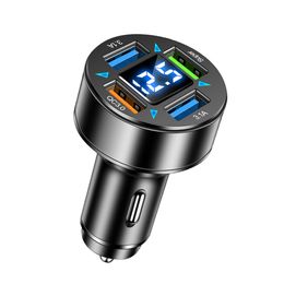 66W Car Charger 4-Port Blue Light Power Socket USB PD Quick Charge Adapter QC 3.0 LED Digital Display for Huawei Xiaomi