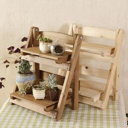 Foldable Wooden Plant Stand 2 Tiers Flower Pot Rack Planter Display Holder 2 Tiers Plant Holder Stairs Desktop Balcony Rack