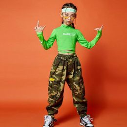 Kids Hip Hop Clothing Teenage Outfits Green Crop Sweatshrit Casual Street Camo Cargo Pants for Girls Jazz Dance Costume Clothes