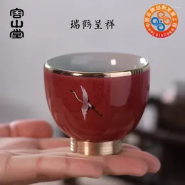 Cups Saucers Landscape Ceramic Red Glaze Copper Sole Tea Cup Large Gold Ruihe Master Single