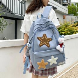 School Bags Girls Large Capacity Plush Star Contrast Colour Backpack 2024 Women Travel Cute Shoulder Bag Waterproof Nylon