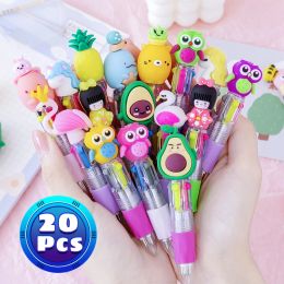 Pens 20Pcs/Lot Kawaii Mini Ballpoint Pen 4 Colors Retractable Pen Cute Cartoon Multicolor Pen Stationery School Office Supplies Gift
