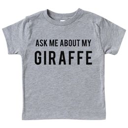 ASK ME ABOUT MY GIRAFFE Children's Novelty Funny Humour Flip T Shirt Round Neck Short Sleeved T Shirt 3 To 14 Years Small Shirt