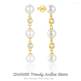 Dangle Earrings CANNER 925 Sterling Silver Classic Elegant Long Tassel Pearl Drop For Women Bride Hanging Studs Jewelry Wed Accessories