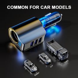 SEAMETAL QC3.0 Car Charger 96W 3-USB Port Cigarette Lighter Adapter 4 in 1 Fast Charge USB Charger for DC12V-24V Sedan Suv Truck