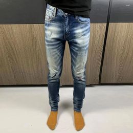 Men's Jeans Fashion Streetwear Men High Quality Retro Blue Stretch Slim Fit Ripped Vintage Designer Brand Pants Hombre