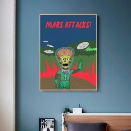 Classic Movie Mars Attacks Poster Canvas Painting HD Print Wall Art Picture For Living Room Coffee House Bar Decor Mural