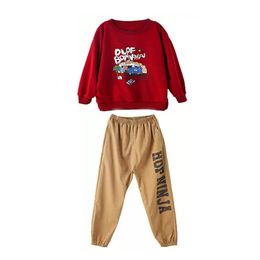 Kid Hip Hop Clothing Print Sweatshirt Top Khaki Casual Street Jogger Pants for Girl Boy Jazz Dance Costume Clothes Outfits Set