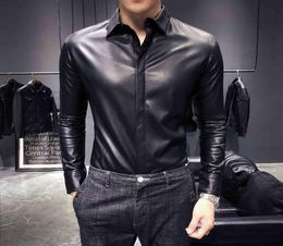 Men039s TShirts Western Leather Shirts Mens Black Urban Cowboy Sexy Antisocial Club Outfits Slim Fit Faux PU Korean Fashion Cl3483748