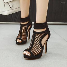 Dress Shoes PXELENA 2024 Sexy Women Stiletto High Heels Rome Gladiator Sandals Hollow Out Peep Toe Air Mesh Summer Boots Zip Plus Size 34-43