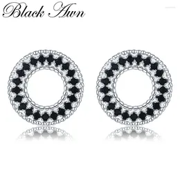 Stud Earrings 2024 Classic Silver Color Natural Black Spinel Engagement For Women Fashion Jewelry Bijoux T199