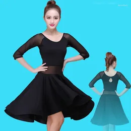 Stage Wear Adult Latin Dance Dress Woman Practise 2024 Performance Skirt Salsa Tango Black Women Dresses