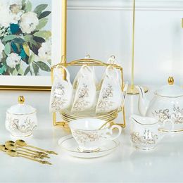 Tea Tools Set Creamer Jar Coffeeware Teaware Sugar Bowl Saucer Teapot Cup Phnom Penh Coffee With Gold Metal Stand Spoon Bar 240411