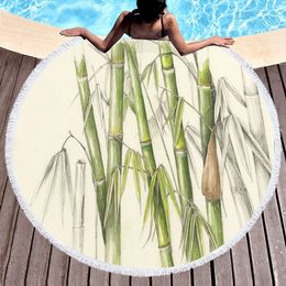 Round Beach Towel Bamboo Leaves Beach Blanket Pool Towels Soft Sand Free Water Absorbent Picnic Towel Art Print Yoga Throw Mat
