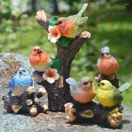 Garden Decorations Lifelike Bird Statue Resin Crafts Sparrow On Branch Kingfisher Figurine Fairy Animal Sculpture Micro Landscape