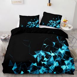 Blue Glowing Polygonal Grid Pattern King Queen Bedding Set 3D Geometric Duvet Cover Simple Quilt Cover Polyester Comforter Cover