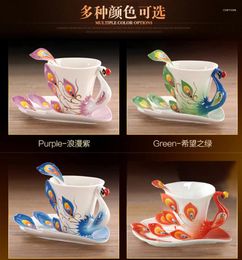 Cups Saucers Peacock Coffee Cup Ceramic Creative Bone China 3D Color Enamel Porcelain With Saucer And Spoon Tea Sets