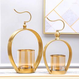 Candle Holders Cylinder Glass Holder Set Luxury Gold Tealight Hanging Living Room Decoracion Casa Home Accessories DL60ZT