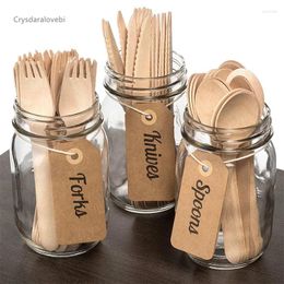 Party Favor 100PCS Disposable Wooden Knives Forks And Spoons Environmentally Friendly Degradable Tableware Birthday Holiday