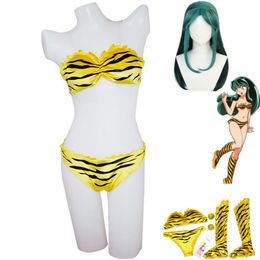Anime Urusei Yatsura Lum Cosplay Costume Wig Leopard Print Swimwear Summer Day Bikini Woman Sexy Kawaii Carnival Party Suit