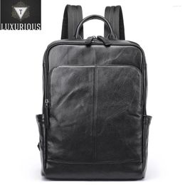 Backpack Laptop 14 Inch Notebook Back Pack Men Leather Computer Bag Anti Theft Executive Rucksack School Business Travel