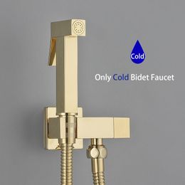 ULA Brushed Gold Bidet Faucet Portable Sprayer Toilet Bidet Faucet Square Only Cold Water Bathroom Valve Set Hygienic Shower