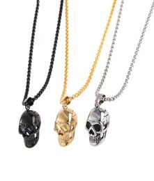 Fashion Punk Goth Stainless Steel Necklace Skull Head Pendant For Men Accessories Gothic Jewellery With 3MM Chain4178743