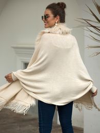 Fur Collar Winter Shawls and Wraps Bohemian Fringe Oversized Womens Winter Ponchos and Capes Batwing Sleeve Cardigan