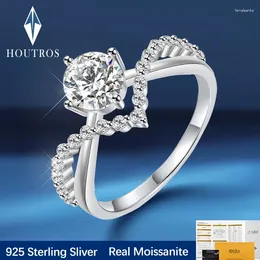 Cluster Rings Houtros 1CT D VVS Moissanite Engagement 925 Sterling Sliver Promise Wedding Ring For Woman Fine Jewelry Pass Diamond Test