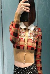 Highend Women Silk cotton sweater cardigan with flower sequins long sleeve stretch top blouse outerwear viscose jacquard sweater 7108317