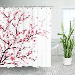 Shower Curtains Pink Cherry Blossom Floral Curtain Set Bathroom Hooks Fabric Flower Bath Courtain Toilet Decorative Home Decor