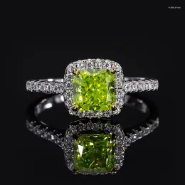 Cluster Rings 925 Silver Square 6 6mm Olive Green Tourmaline High Carbon Diamond For Women Party Fine Jewellery Lady Gift