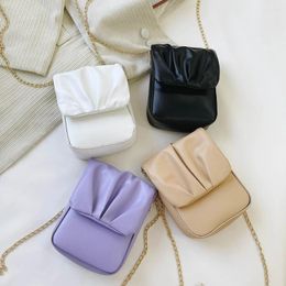 Shoulder Bags Mini Chain Flap Messenger Handbags Fashion Women Pleated PU Leather Solid Color Bag For Ladies Mobile Phone