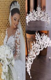 New Luxury Bridal Veils And Crown Wedding Hair Accessories White Ivory Long Crystal Beaded Bling Lace Tulle Cathedral Length 3M Ch1517453