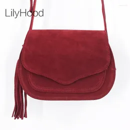 Evening Bags Women Genuine Leather Suede Small Size Leisure Retro Bohemian Hippie Ibiza Fringed Burgundy Side Sling Shoulder
