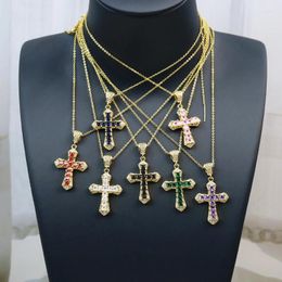 Chains 8pieces Classic Crystal Cross Pendant Necklace Religious Design Strand Elegant Women Chain Party Gift 52960