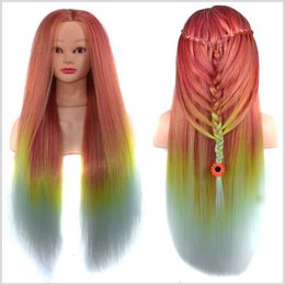 Professional Styling Doll Hairdresser Mannequin Head With Hair Colorful Heat Resistant Training Head For Braiding Hairstyle
