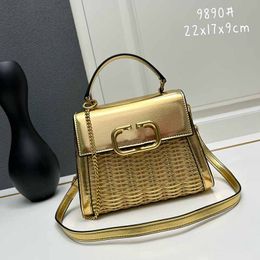 Gold Tote bag Designer woven handbag Women Shoulder purse with chains crossbody Travel bags High quality Valentine's metal V Logo Clutch bag Fast delivery